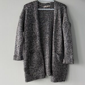 LOFT Charcoal and Cream Knit Cardigan
